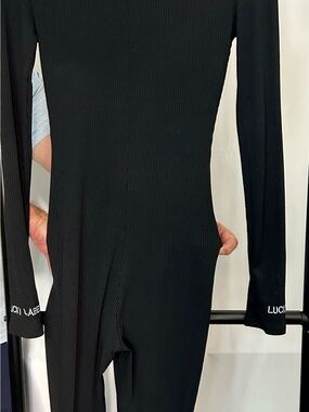 Black Ribbed Long-Sleeve Body Jumpsuit bodycon bodysuit rave clubbing